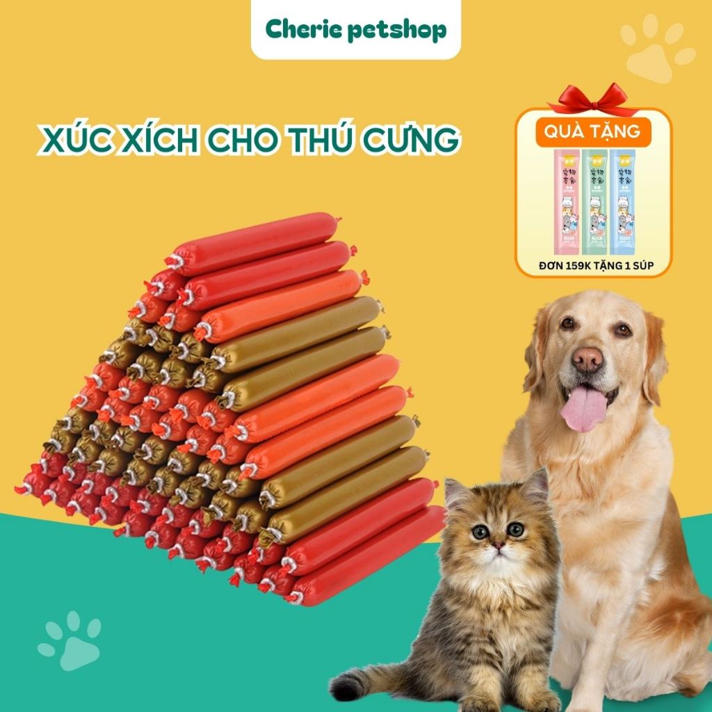 Combo 50-100-200 cây Xúc Xích Cho Chó Mèo Nhiều Vị, Thức Ăn Cho Thú Cưng Bổ Sung Dinh Dưỡng 15g Cherie Petshop