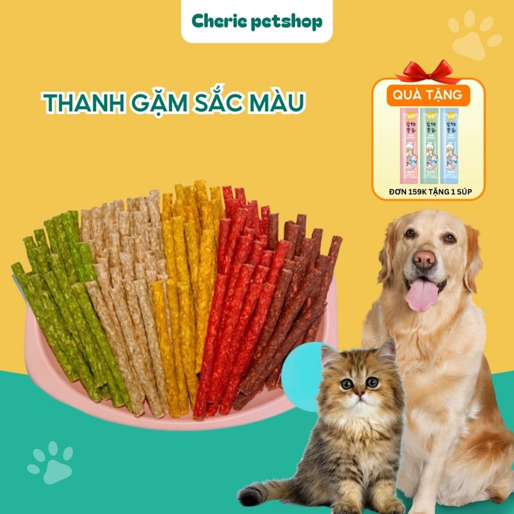 Combo 15-30-50 Thanh Gặm Sắc Màu Cho Thú Cưng 12cm, Thanh Gặm Giúp Sạch Cao Vôi, Thơm Miệng Cherie Petshop