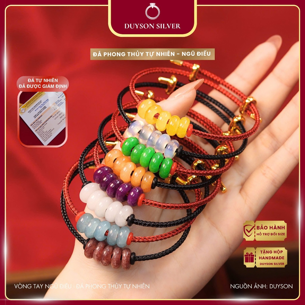 Vòng tay Duyson Gems đá phong thủy Ngũ điếu, Lắc tay phong thủy PHÚC LỘC THỌ TÀI HỶ LTPT1