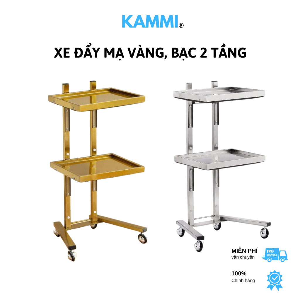 Xe Đẩy Mạ Vàng, Mạ Bạc 2 Tầng, Kệ Đẩy Inox Mạ Vàng 2 Tầng, Xe Đẩy Nail, Xe Đẩy Spa, Kệ Để Dụng Cụ Sp