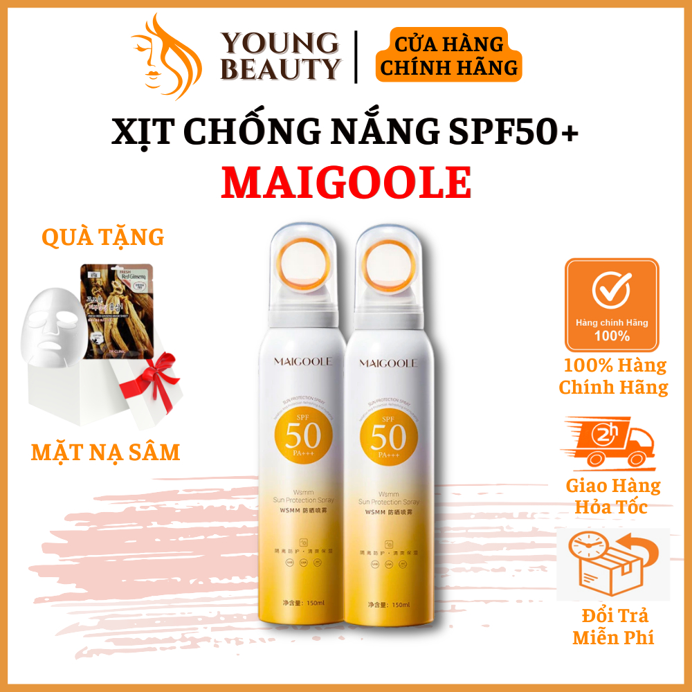Xịt chống nắng SPF50+ Maigoole - Xịt Maigoole không nhờn rít, chống tia cực tím, dưỡng trắng body, nâng tone da 150ml