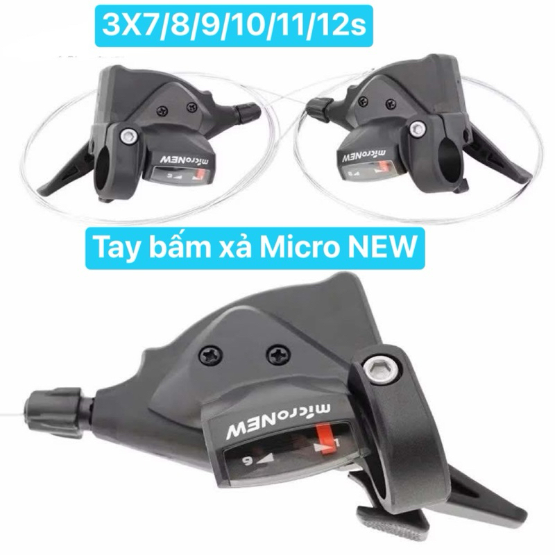 Tay bấm xả tay gạt đề xe đạp MicroNEW chính hãng xe đạp đĩa 3 líp 7/8/9/10/11/12S xe đạp thể thao le
