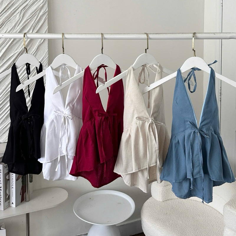 Áo Yếm Nữ Hở Lưng Hoa Nhí Cột Dây Sẵn Đệm Mút Chất Linen | BigBuy360 - bigbuy360.vn