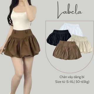 Chân váy bí Labela, chân váy cạp cao xoè bồng chất liệu vải gió nhăn,Chân váy đùi nữ dáng phồng xếp ly lưng cao 385
