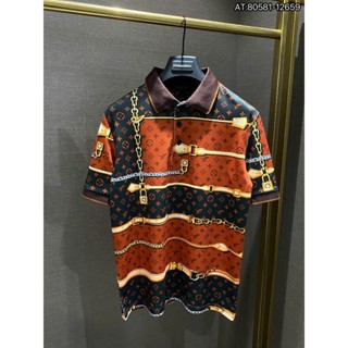 Áo Polo nam LV cao cấp họa tiết in hình nền khóa túi 3D hot trend 2025