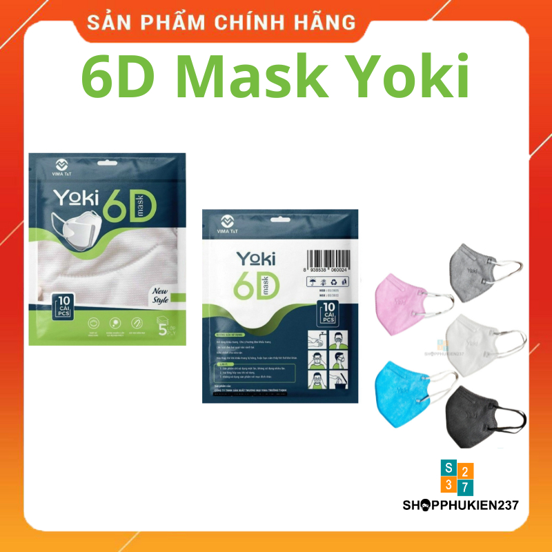Combo 100 Chiếc Khẩu Trang 6D YOKI Thiết kế 5 lớp có giấy lọc mịn
