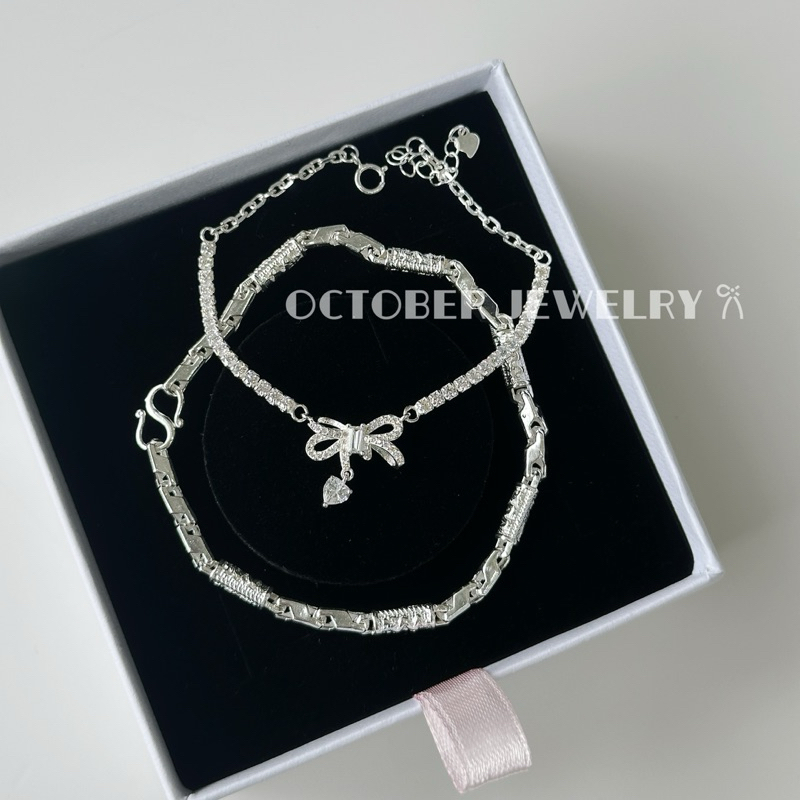 Lắc đôi OCTOBER JEWELRY đơn giản bạc thật VĐ1406