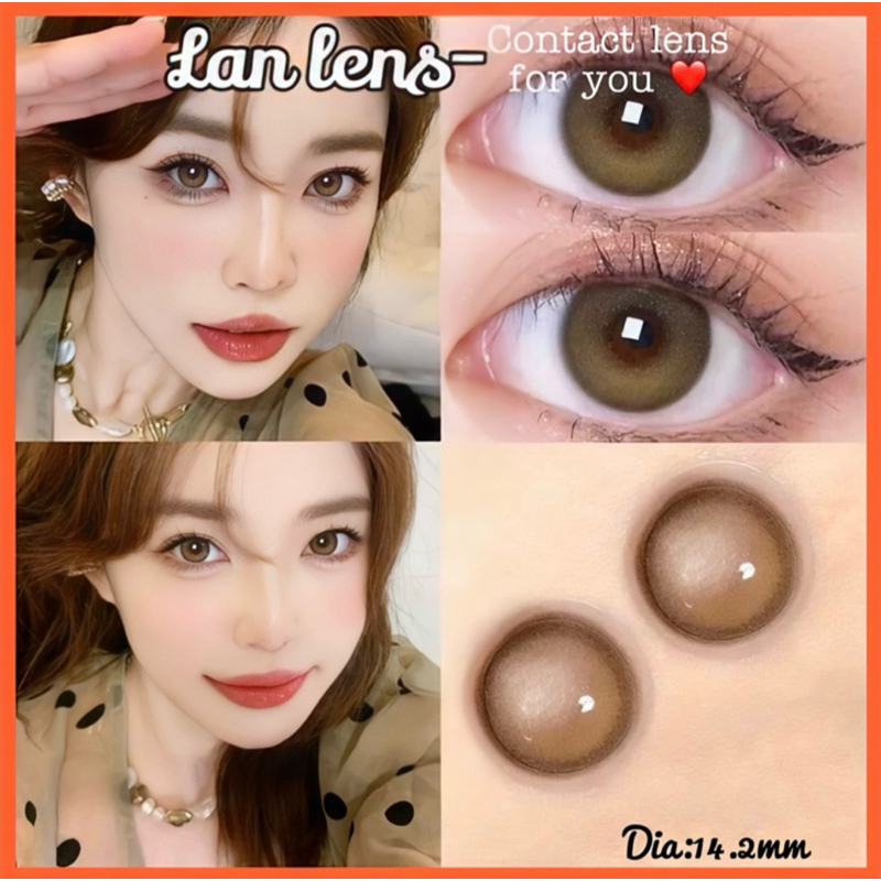 (Có 0-6 độ)Kính áp tròng Lens Nâu tây hiệu ứng ánh trăng,Shimmer Brown-Lan lens.
