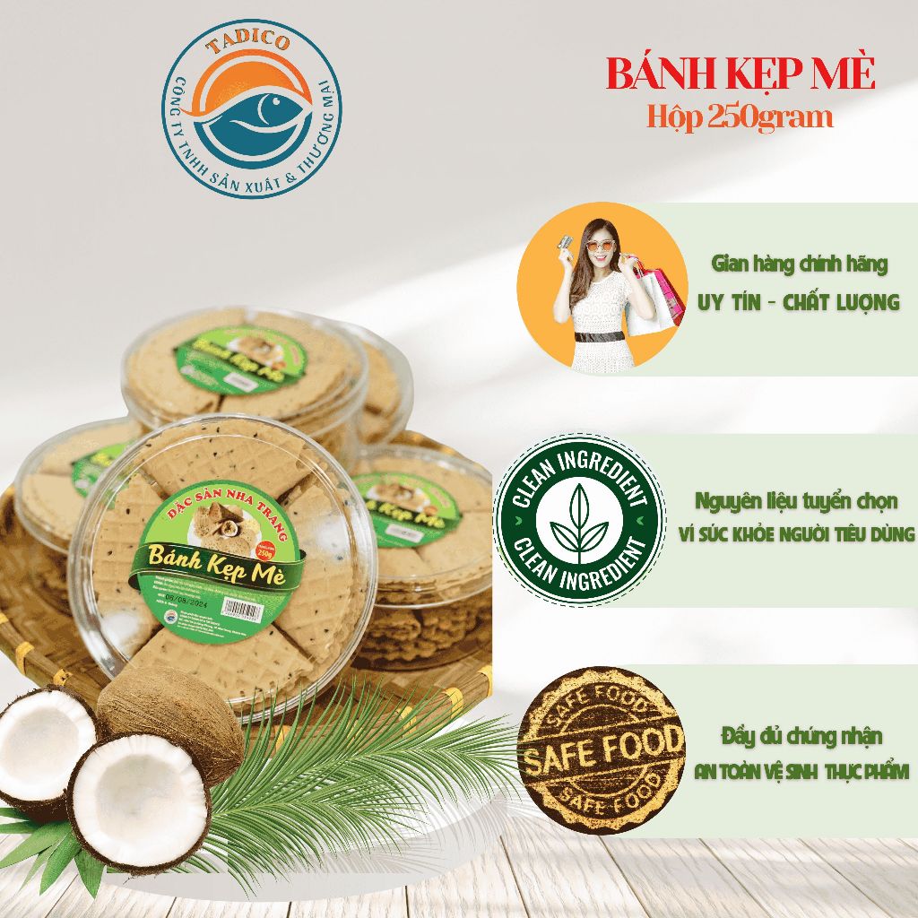 Bánh Kẹp Mè – Hộp 250gram - Tadico_ Đặc Sản Nha Trang