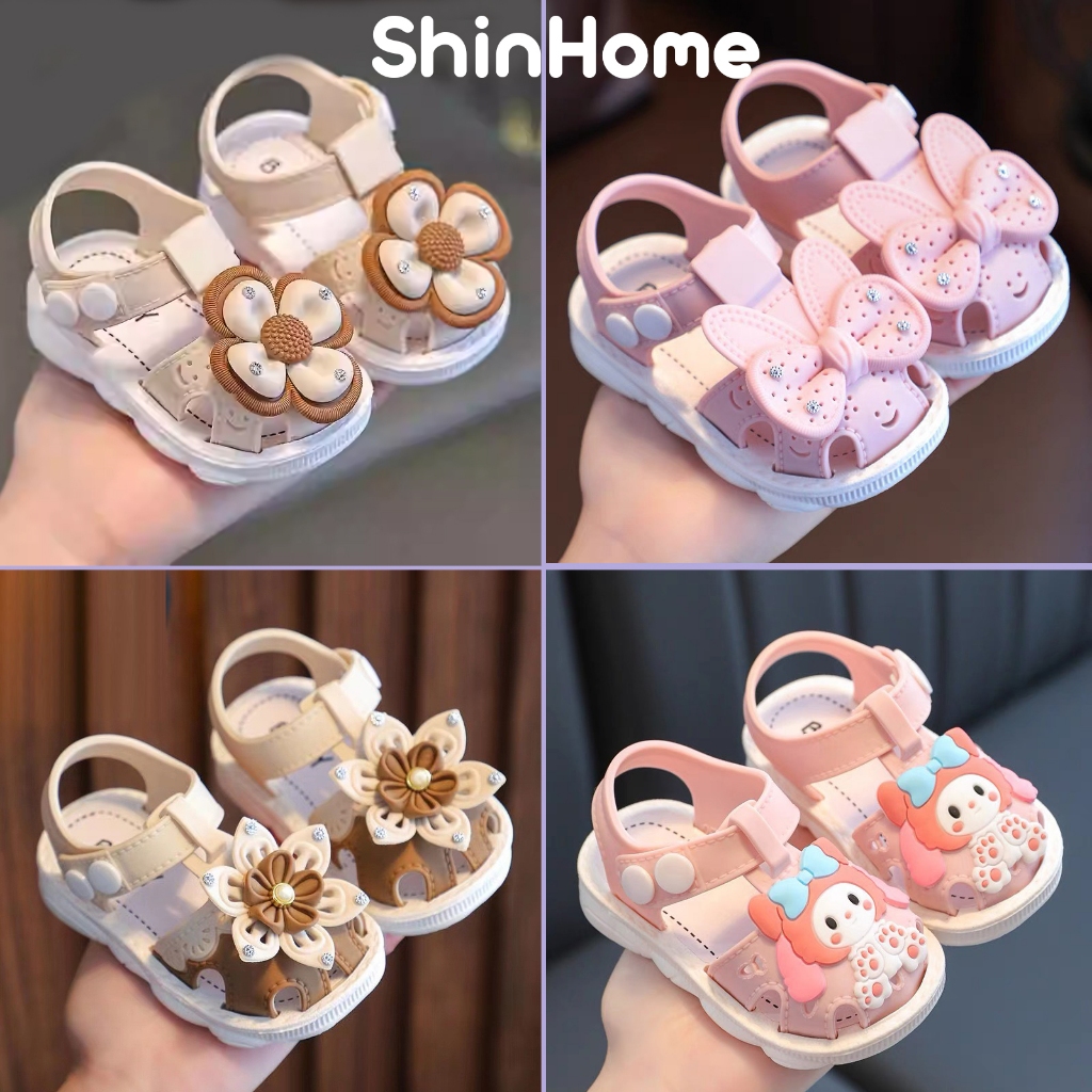 Dép quai hậu sandal chống trượt nơ, hoa, công chúa cho bé gái 0-4 tuổi ShinHome