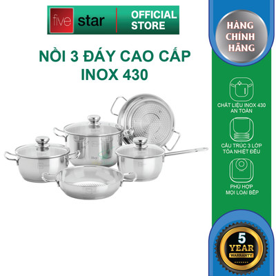 Bộ nồi inox 430 đáy từ cao cấp FIVESTAR nắp kính , dùng được mọi bếp , bảo hành 5 năm