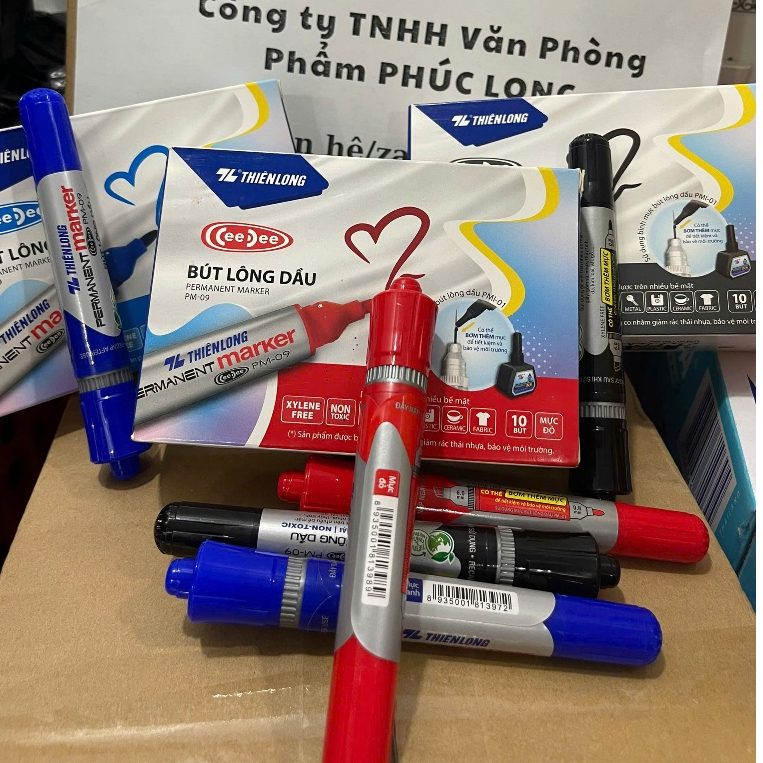 Bút lông dầu PM09 Thiên Long xanh/đỏ/đen (cây)