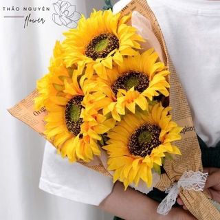 Hoa hướng dương lụa, cành hoa giả trang trí bàn làm việc, làm quà tặng, chụp ảnh đẹp