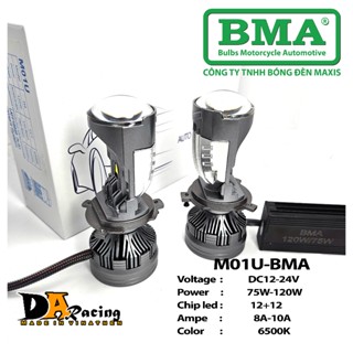 [CHÍNH HÃNG BMA] Pha led bi cầu M01U-R05 công suất tubo 120W với 24 nhân led siêu sáng chân H4 cho Oto, xemay