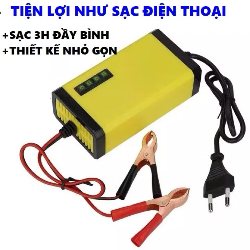 𝑩𝒐̣̂ 𝒔𝒂̣𝒄  tự động ngắt 12V 2Ah-20Ah sạc xe máy, xe ô tô, có đèn led báo đầy