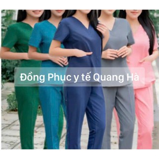 Bộ scrubs Bác sĩ CAO CẤP- COTTON HÀN LẠNH đồng phục Spa, quần áo cổ tim Dược sĩ, Điều dưỡng hàng đẹp