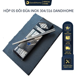 Hộp 5 đôi đũa Inox 304 / 316 cao cấp DandiHome họa tiết chống trơn trượt