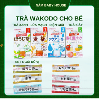 Date 10/2025 Trà wakodo trà xanh, lúa mạch, điện giải, trái cây cho bé ăn dặm