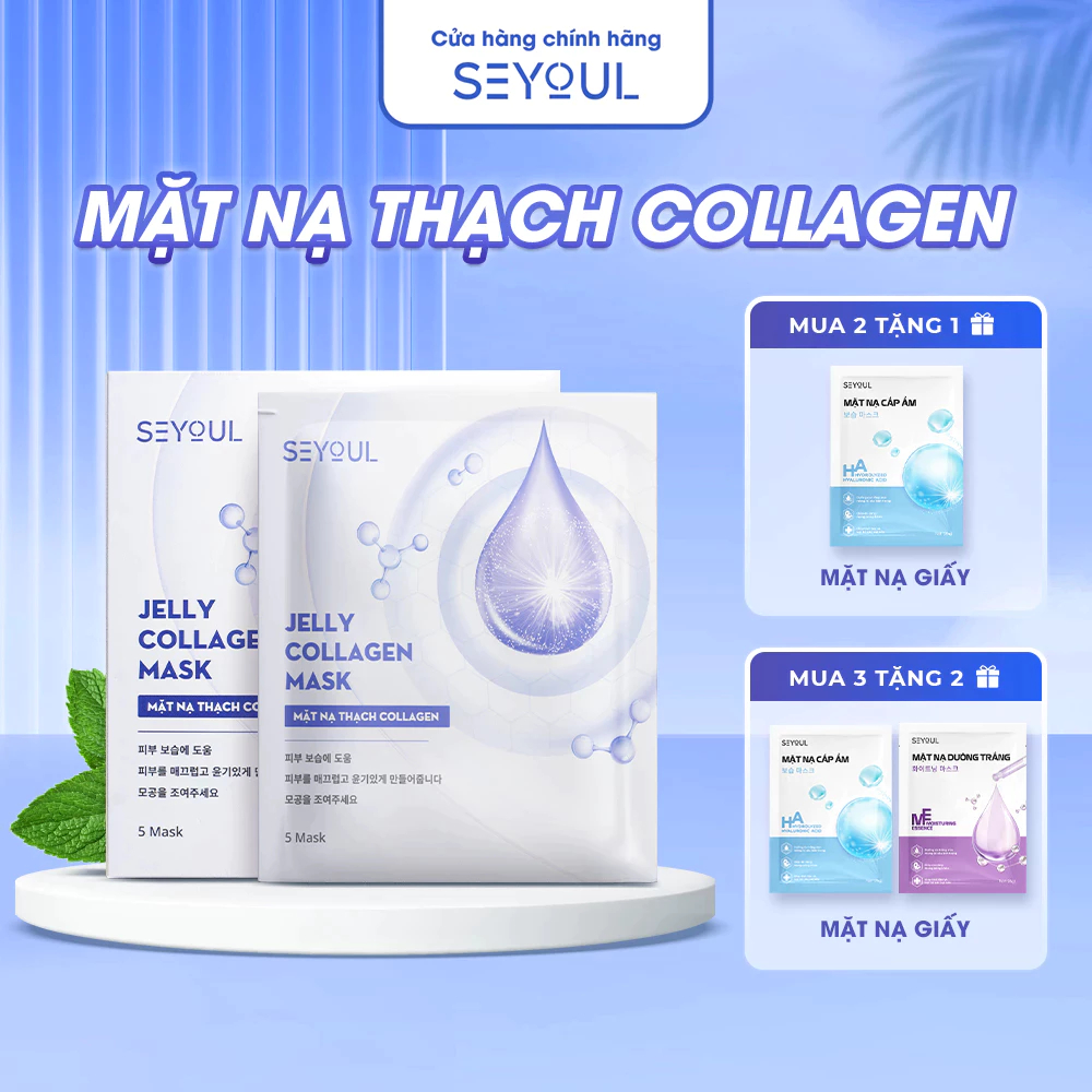 Mặt nạ thạch Collagen Seyoul Hàn Quốc, Jelly Collagen Mask Dưỡng Trắng Cấp ẩm Da Căng Bóng Mịn Màng 1 Hộp x 5 miếng