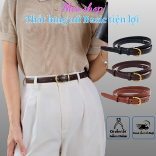 Thắt lưng nữ bản nhỏ TL024 Meo shop size 1.8cm da đẹp Dây thắt lưng nịt quần áo nữ mặt vàng nhỏ xinh kiểu hàn quốc