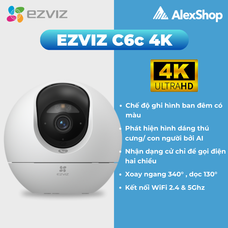 [4K] Camera Wifi Ezviz C6C 4K Trong Nhà Xoay, Trang Bị AI Thông Minh, Băng Tần Kép