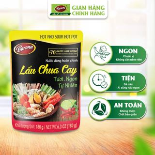 Hộp 10 gói gia vị nấu Nước Dùng hoàn chỉnh Barona - Lẩu Chua Cay 180g/gói