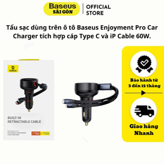 Tẩu sạc 60W dùng trên ô tô tích hợp cáp Type C và iP Baseus Enjoyment Pro Car Charger