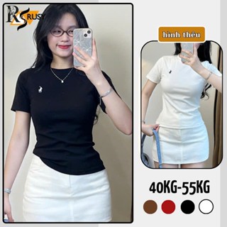 Áo Thun Nữ Thêu Ngựa Tay Ngắn Ôm Body Babytee Tay Ngắn, Áo Trơn Dáng Ôm Baby Basic Đơn Giản RUSY