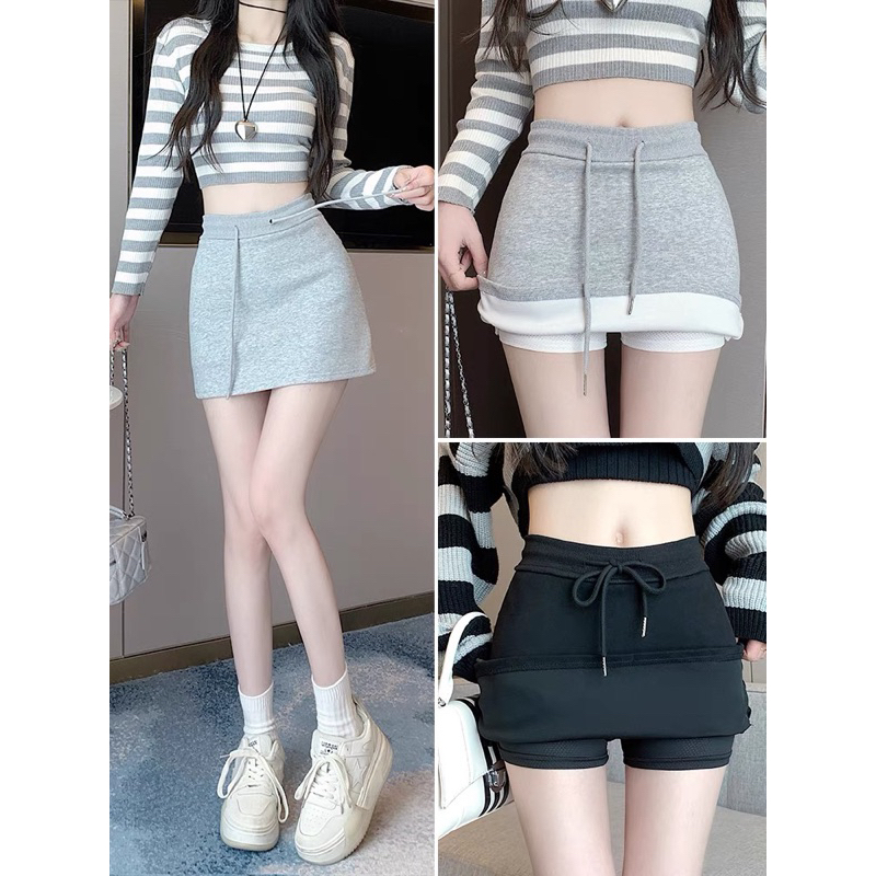 Váy ngắn ôm dáng chữ A cạp cao dây rút chất nỉ kèm quần bảo hộ, váy chữ A ôm gọn dáng Nữ Women Bycapy | BigBuy360 - bigbuy360.vn