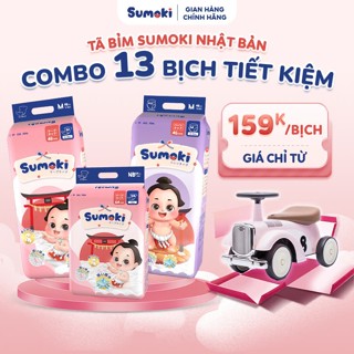 [TẶNG XE MÉO Ú] Tã Bỉm Sumoki Mêm Mịn, Mỏng Nhẹ, Thấm Hút x8 Lần - Tặng Xe Chòi Chân Mèo Ú Cho Bé