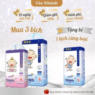 (Mua 3 tặng 1)Combo 3 bịch Bỉm Youli Tý Quậy,mềm,mỏng,thấm hút 1000ml,đủ size tã dán/quần từ S-3XL