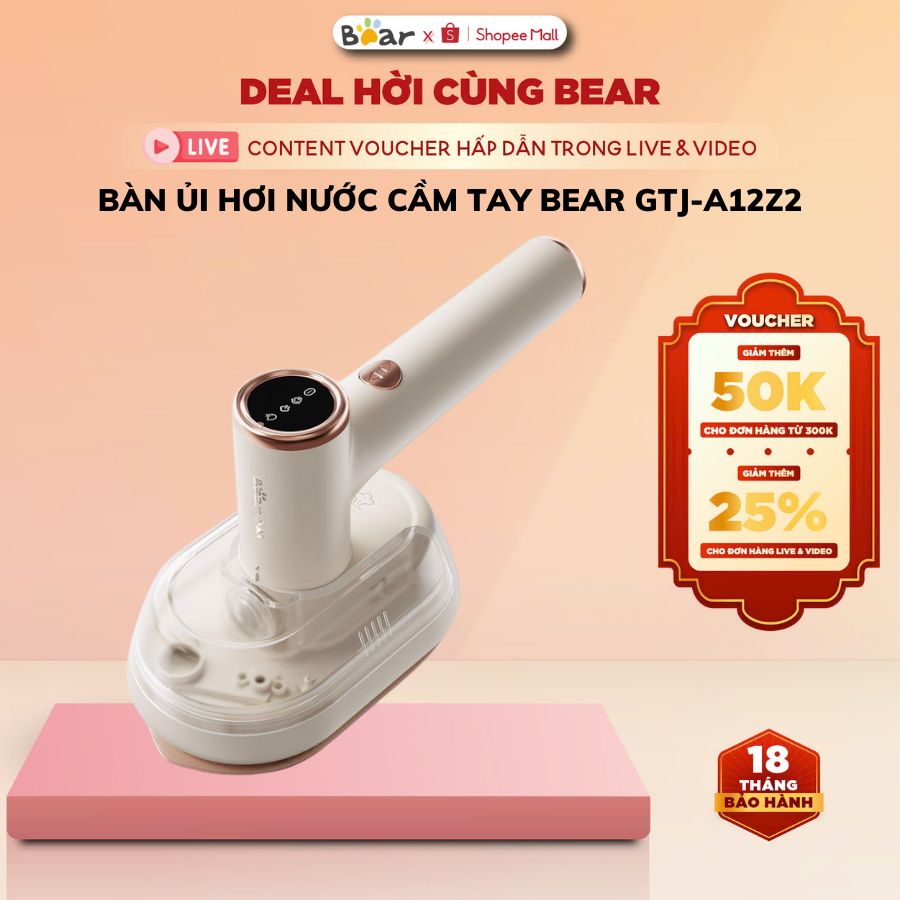 Bàn ủi hơi nước cầm tay Bear GTJ-A12Z2, 1200W, Vừa ủi khô vừa ủi nước,Bình nước tháo rời,BH 18 Tháng