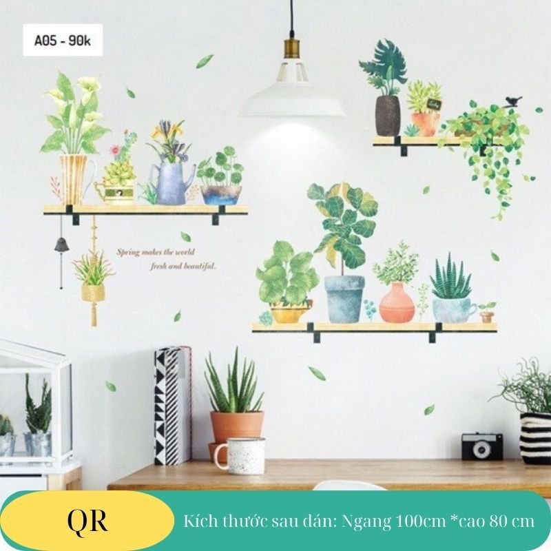 Decal dán tường kệ chậu cây 03( mẫu hàn) tranh dán tường trang trí phòng ngủ, phòng khách
