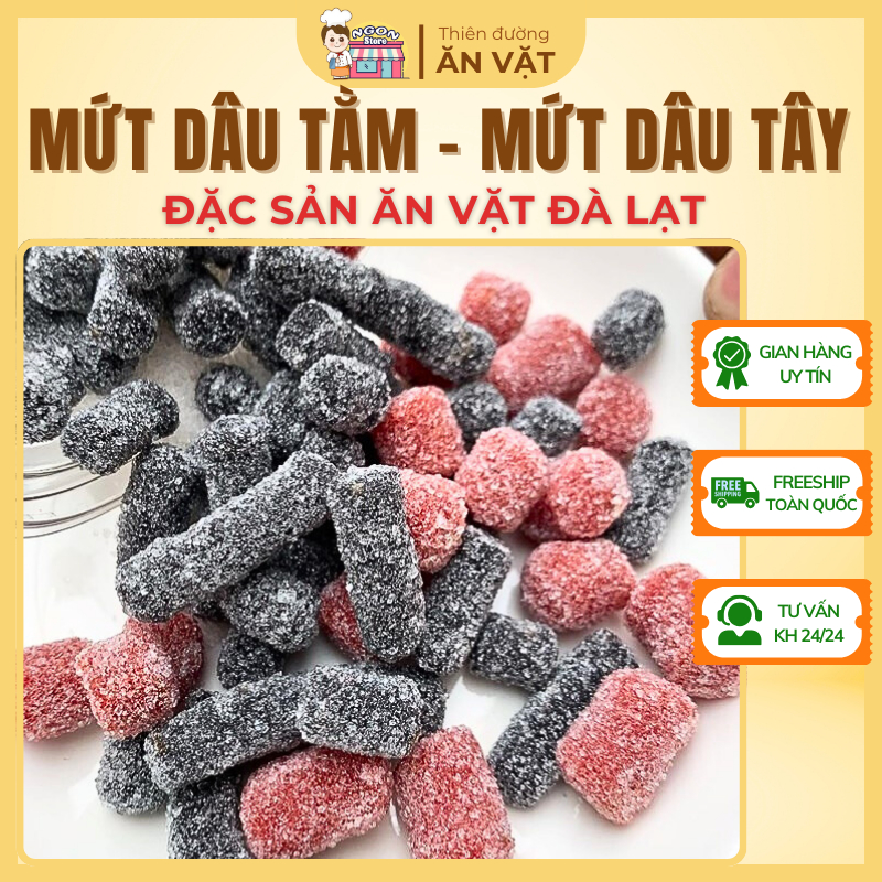 💌 ĐẶC SẢN 💌 Mứt Mix Dâu Tây - Dâu Tằm - Me Cay Đặc Sản Đà Lạt Chua Ngọt - ĐỒ ĂN VẶT NGONSTORE