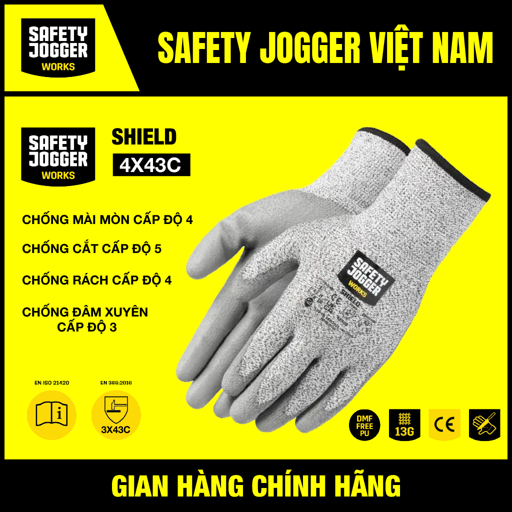 [CHÍNH HÃNG] Găng Tay Chống Cắt Safety Jogger Shield Cấp Độ 5 Bảo Vệ Tay An Toàn