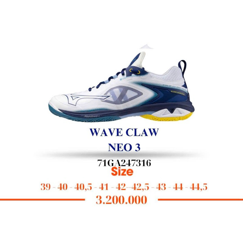 Giày cầu lông mizuno wave claw neo 3 chính hãng pack mới 2025 (Tặng kèm tất)
