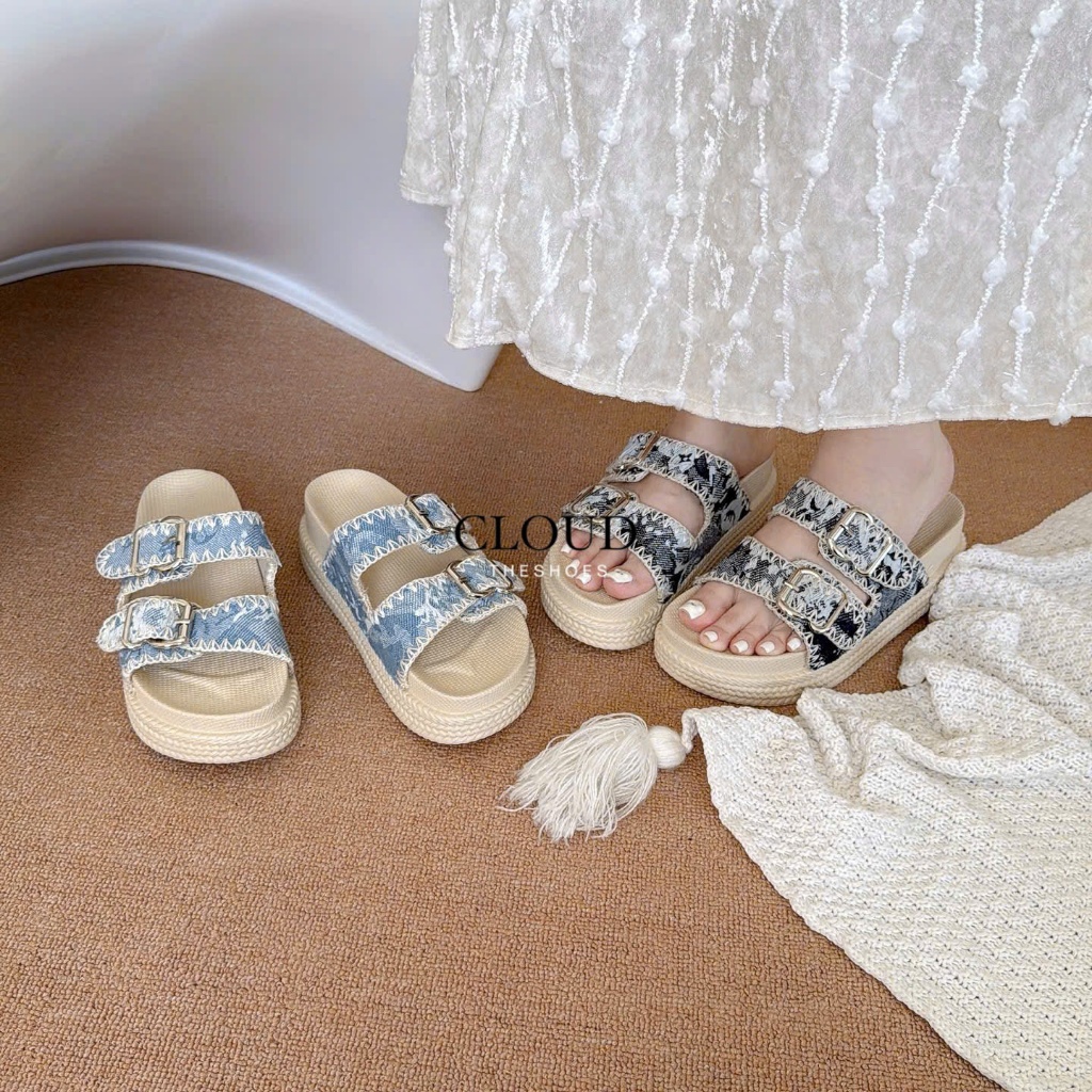 Dép nhựa 2 quai ngang khoá jeans thời trang Cloud The Shoes