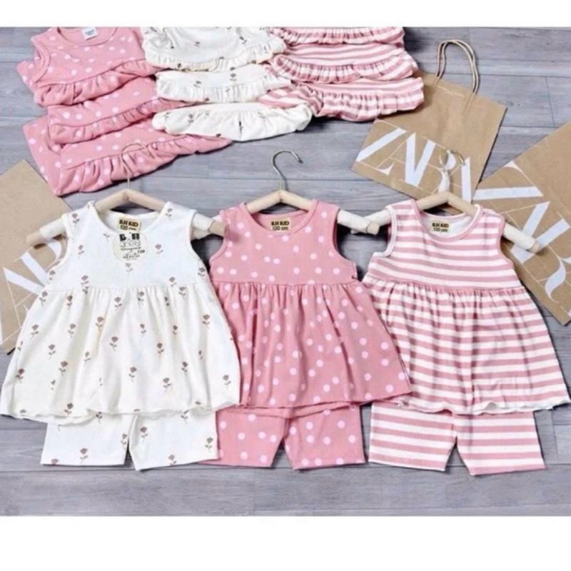 Bộ Ba Lỗ Bèo Xòe Tăm Gân Cho Bé Gái Siêu Xinh Hàng B.H Kids