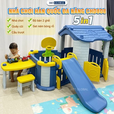 Nhà chơi cầu trượt bể bóng Hàn Quốc có ném bóng rổ BBT Global CHD808