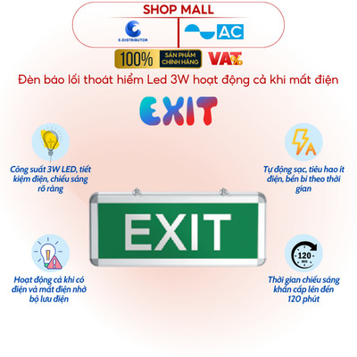 [HỎA TỐC] Đèn báo lối thoát hiểm (Exit Light) AC AEX01C103-A7/AEX01C203-A1 - Hàng chính hãng