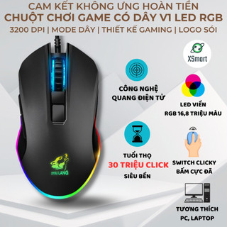  Chuột Chơi Game V1 Wolf Black LED RGB 4 Chế Độ DPI Cao Cấp Cho Máy Tính PC Laptop 