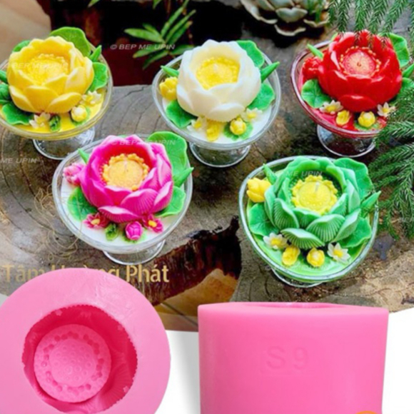 Khuôn silicon hoa sen nở đại mã S9 khuôn làm nến khuôn hoa sen làm bánh
