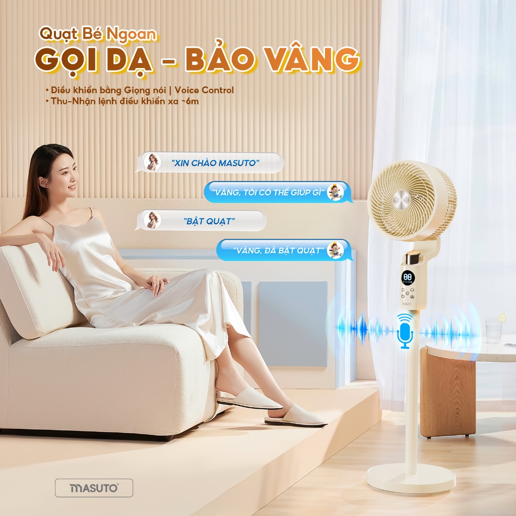 Quạt Điện Cây Masuto Thông Minh AI Quạt Tuần Hoàn Điều Khiển Bằng Giọng Nói, Ion Âm Bổ Sung Oxy Để Phòng Ngủ,Khách | BigBuy360 - bigbuy360.vn