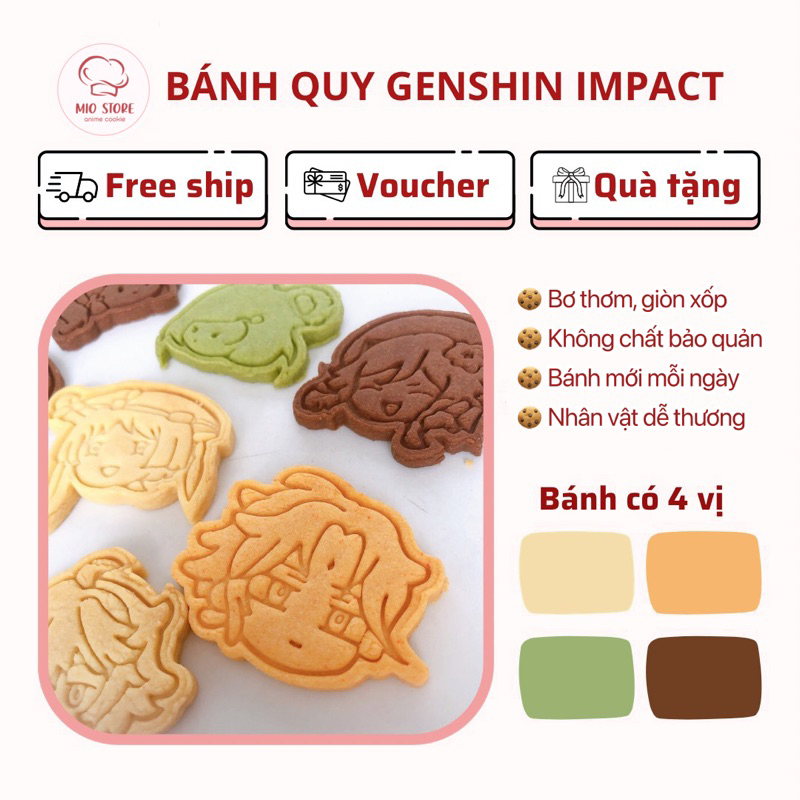 Genshin Impact Cookie, Bánh quy Genshin Impact 9 nhân vật Aether, Xiao, Venti, nhiều vị bơ, phô mai 