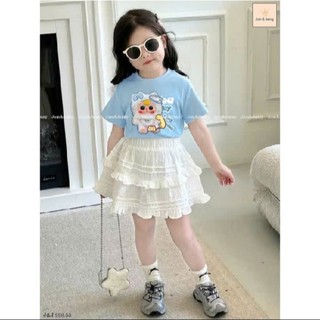 Váy cho bé gái 10 tuổi ,Áo cotton in hình baby mềm mịn phối chân váy có lót trong dáng xòe phong cách Hàn Quốc Home Kids