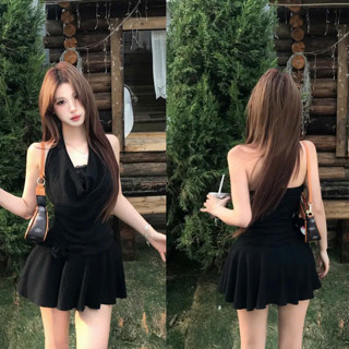 Đầm Cổ Yếm Hở Lưng, Đầm Váy Ôm Body Cổ Yếm Tùng Xoè Màu Đen Sang Chảnh Tiểu Thư Cho Nàng Đi Tiệc, Đi Chơi Đều Xinh