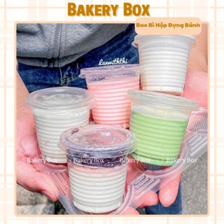  Set 100 Ly Nhựa Sọc 140ml Có Nắp Đựng Rau Câu Sữa Chua Phô Mai Ly Đựng Sốt Bánh Tráng 