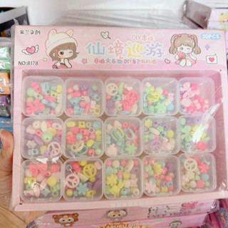 Khay 30 hộp hạt xâu vòng hình kẹo hạt nhiều hình đồ chơi cho bé taphoacongtruong96