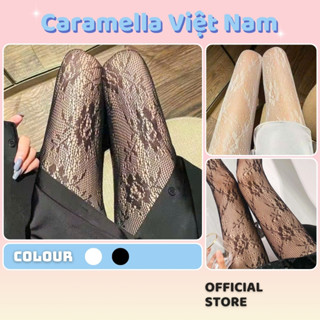  Quần Tất Lưới Ren Họa Tiết Hoa Hồng Caramella Quần Tất Nữ Mỏng Nhẹ Thoáng Khi Co Giãn Tất Hè H078 