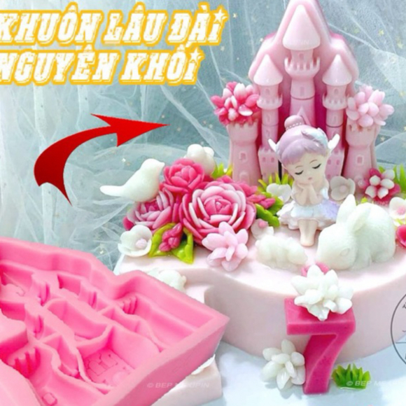 khuôn silicon lâu đài nguyên khối có gờ cao giúp tiết kiệm thời gian làm bánh